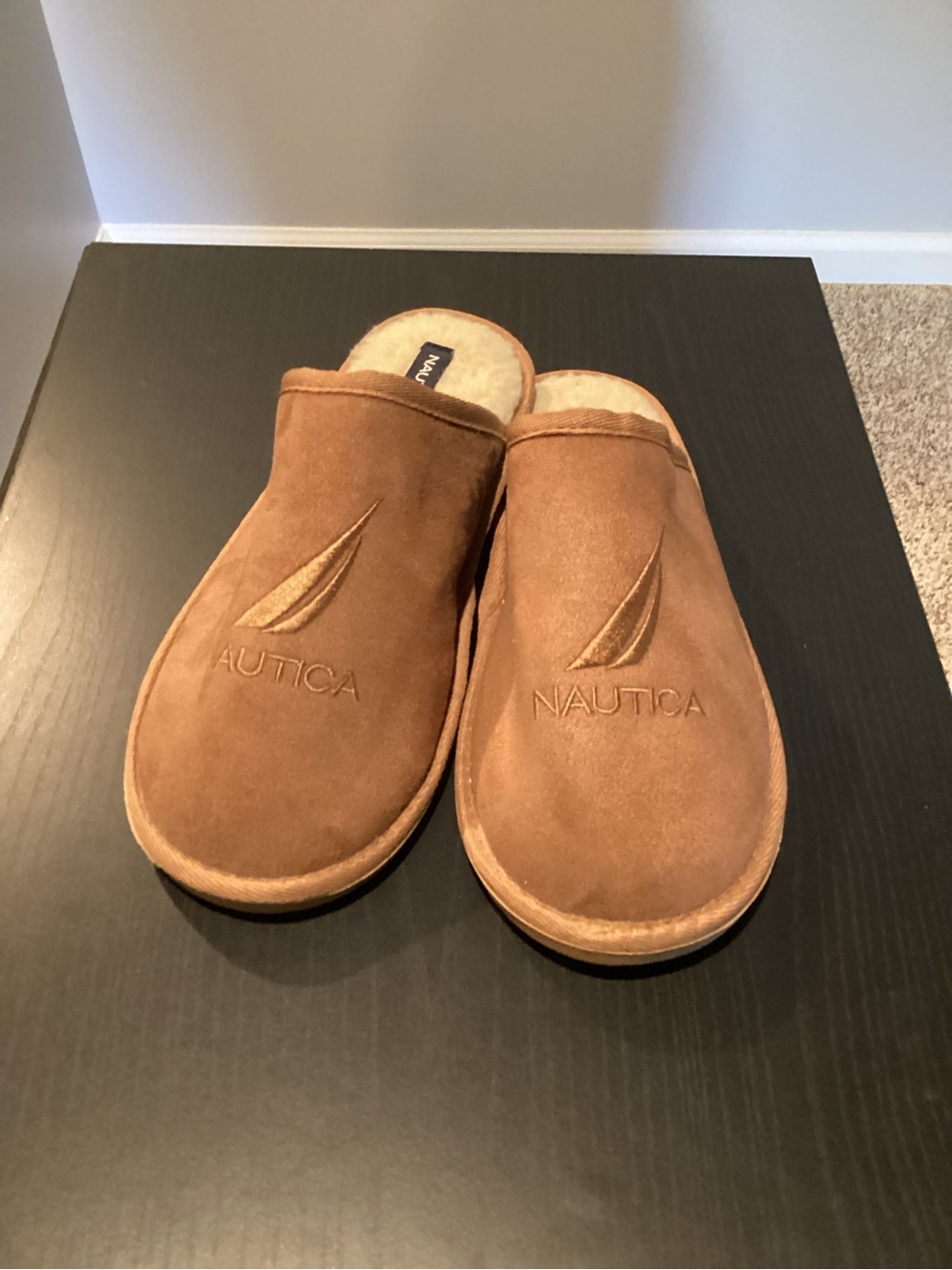 Nautica Men's Tan Suede Slip-On Shearling Slippers